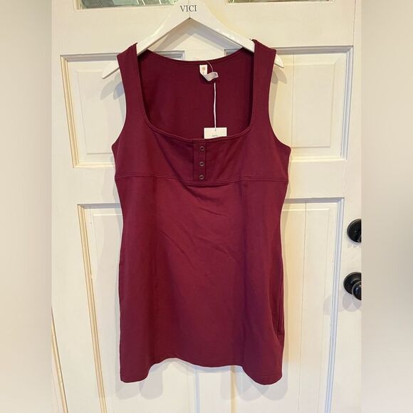 Nwt Daily Practice Anthropologie Sleeveless Square-Neck Mini Dress Wine Maroon - Picture 4 of 6